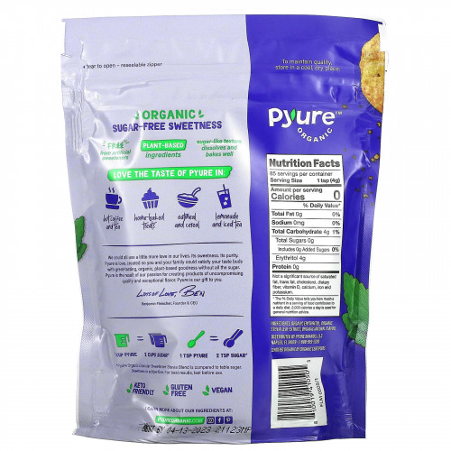 Pyure, органическая смесь подсластителей на основе гранул стевии, универсальный заменитель сахара, подходит для кетодиеты, 340 г (12 унций)