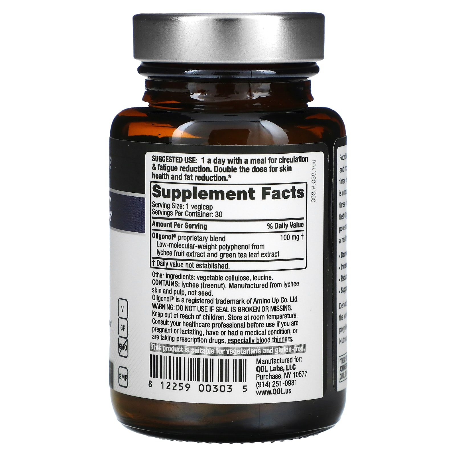 Quality of Life Labs, Oligonol, 100 мг, 30 вегетарианских капсул