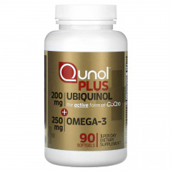 Qunol, Плюс убихинол и омега-3, 200 мг + 250 мг, 90 мягких таблеток