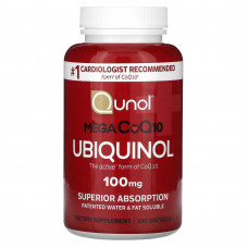 Qunol, Mega CoQ10, убихинол, 100 мг, 100 мягких таблеток