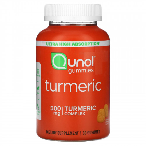 Qunol, Жевательные мармеладки с куркумой, кремовый апельсин, 250 мг, 90 жевательных таблеток