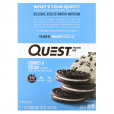 Quest Nutrition, протеиновый батончик, со вкусом печенья и сливок, 12 батончиков, 60 г (2,12 унции) каждый