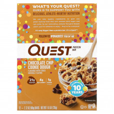 Quest Nutrition, Протеиновый батончик, шоколадная крошка, песочное тесто, 12 штук, 2,12 унц. (60 г) каждый