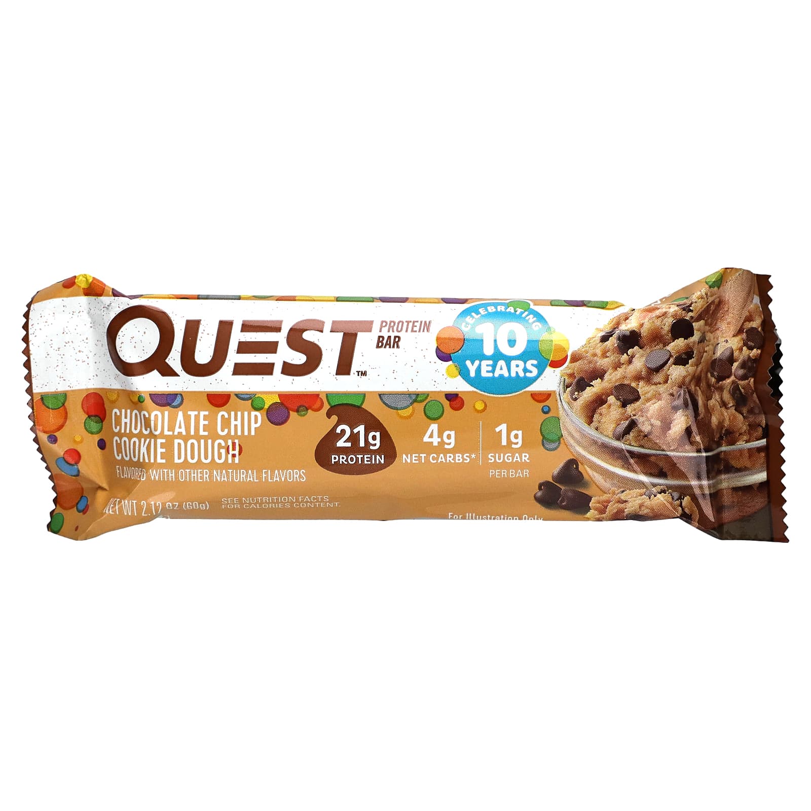 Quest Nutrition, Протеиновый батончик, шоколадная крошка, песочное тесто, 12 штук, 2,12 унц. (60 г) каждый