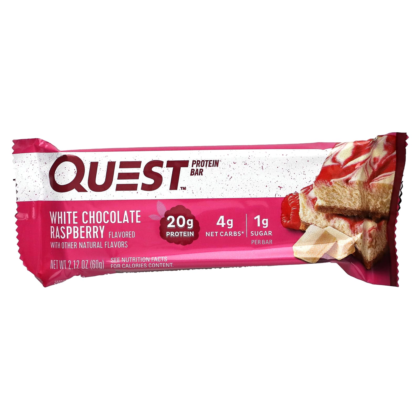 Quest Nutrition, Белковый батончик Quest, белый шоколад с малиной, 12 батончиков, 2,12 унц. (60 г) каждый