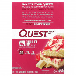 Quest Nutrition, Белковый батончик Quest, белый шоколад с малиной, 12 батончиков, 2,12 унц. (60 г) каждый