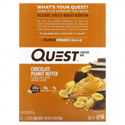 Quest Nutrition, протеиновый батончик, с шоколадно-арахисовым маслом, 12 батончиков, весом 60 г (2,12 унции) каждый