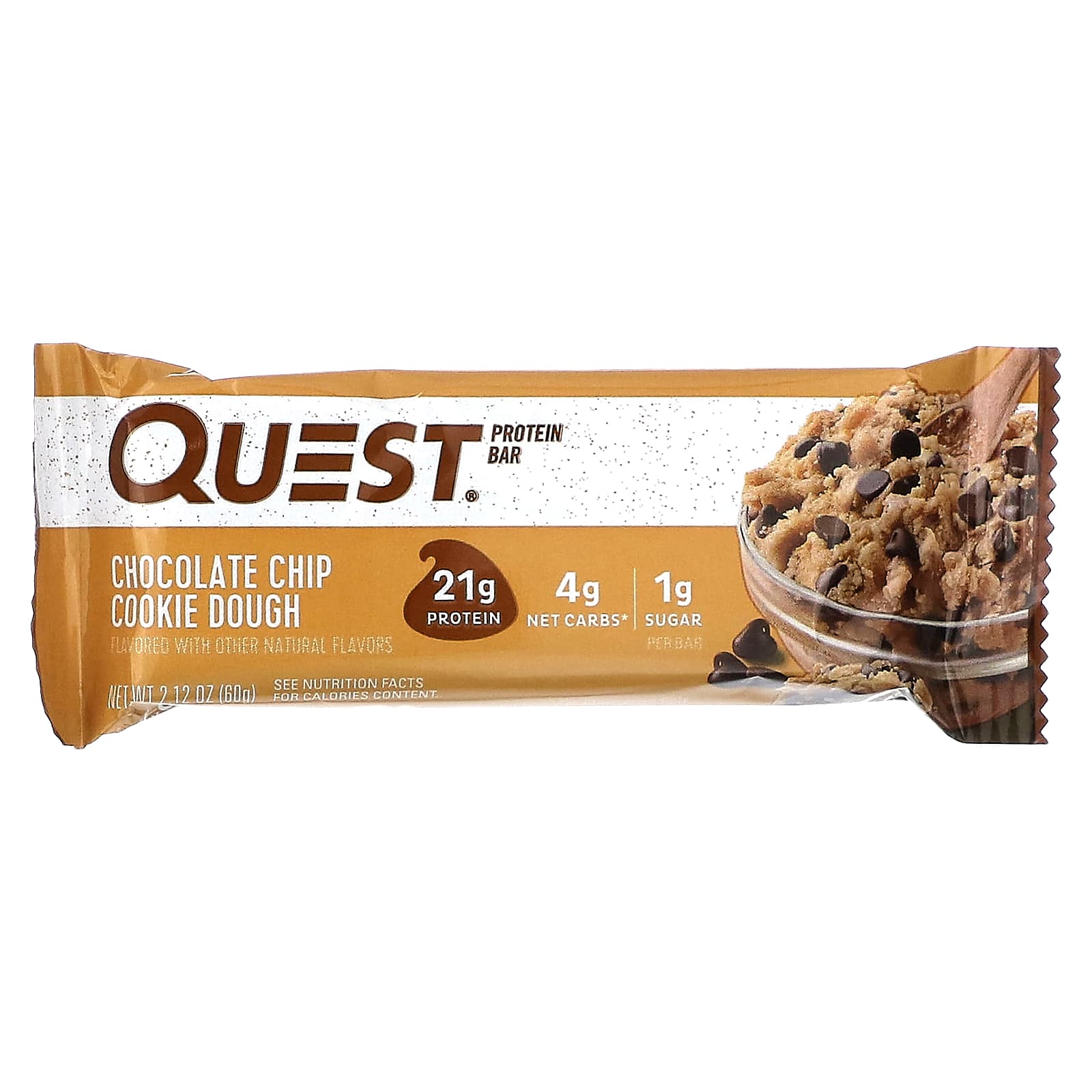 Quest Nutrition, Протеиновый батончик, тесто с шоколадной крошкой, 4 батончика, 60 г (2,12 унции)