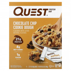 Quest Nutrition, Протеиновый батончик, тесто с шоколадной крошкой, 4 батончика, 60 г (2,12 унции)