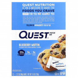 Quest Nutrition, протеиновый батончик, вкус кекса с голубикой, 12 батончиков по 60 г (2,12 унции)