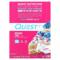 Quest Nutrition, протеиновый батончик, со вкусом праздничного торта, 12 батончиков, 60 г (2,12 унции) каждый