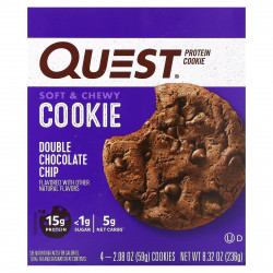 Quest Nutrition, Протеиновое печенье, двойная шоколадная крошка, 4 пакетика, 59 г (2,08 унции)