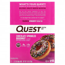 Quest Nutrition, протеиновый батончик, со вкусом шоколадного пончика, 12 батончиков, 60 г (2,12 унции) каждый