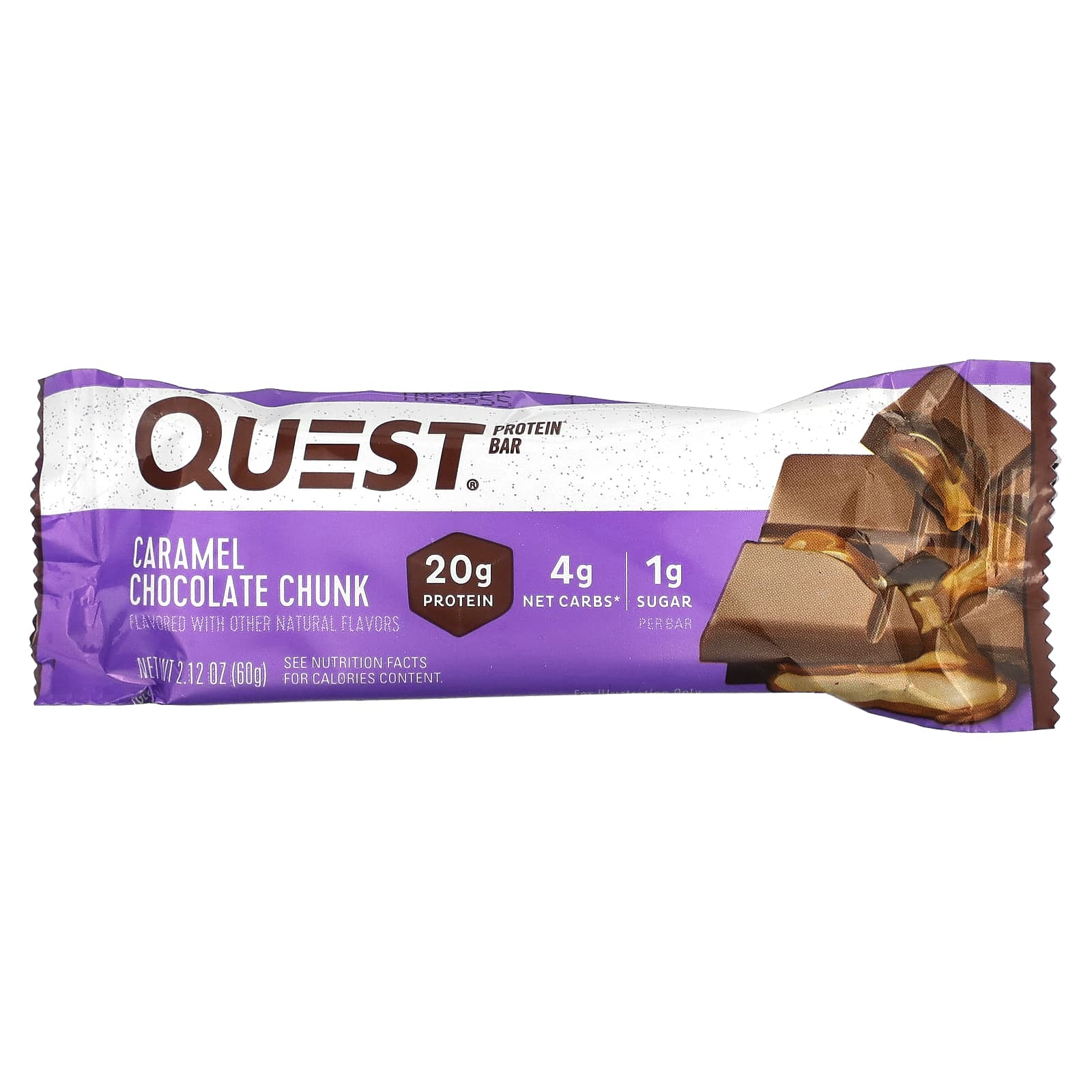 Quest Nutrition, Протеиновый батончик, кусочки карамельного шоколада, 4 батончика, 60 г (2,12 унции)