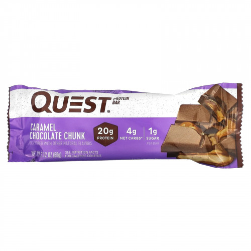 Quest Nutrition, Протеиновый батончик, кусочки карамельного шоколада, 4 батончика, 60 г (2,12 унции)