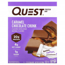 Quest Nutrition, Протеиновый батончик, кусочки карамельного шоколада, 4 батончика, 60 г (2,12 унции)