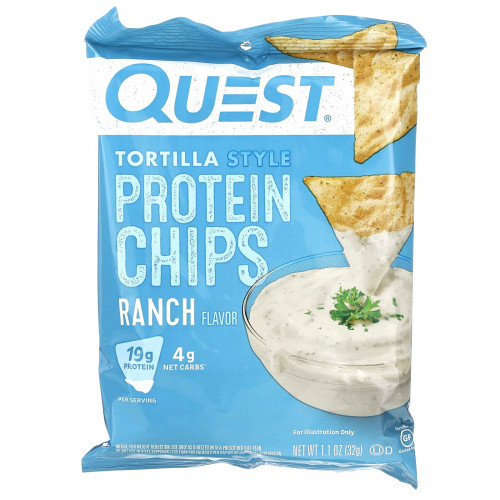 Quest Nutrition, Протеиновые чипсы по-тортильи, ранчо, 8 пакетиков по 32 г (1,1 унции)
