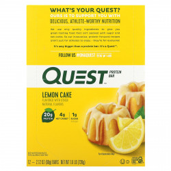 Quest Nutrition, протеиновый батончик, вкус лимонного пирога, 12 батончиков, 60 г (2,12 унции) каждый