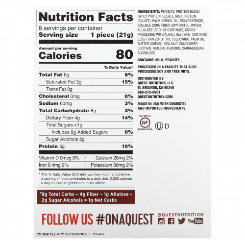 Quest Nutrition, Candy Bites, липкая карамель с арахисом, 8 порций, 21 г (0,74 унции)