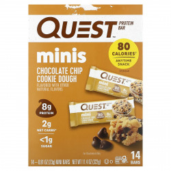 Quest Nutrition, протеиновые мини-батончики с шоколадной крошкой и вкусом печенья, 14 батончиков по 23 г (0,81 унции) каждый