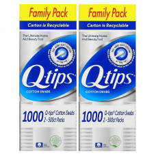 Q-tips, Ватные палочки, семейная упаковка, 2 шт., По 500 тампонов