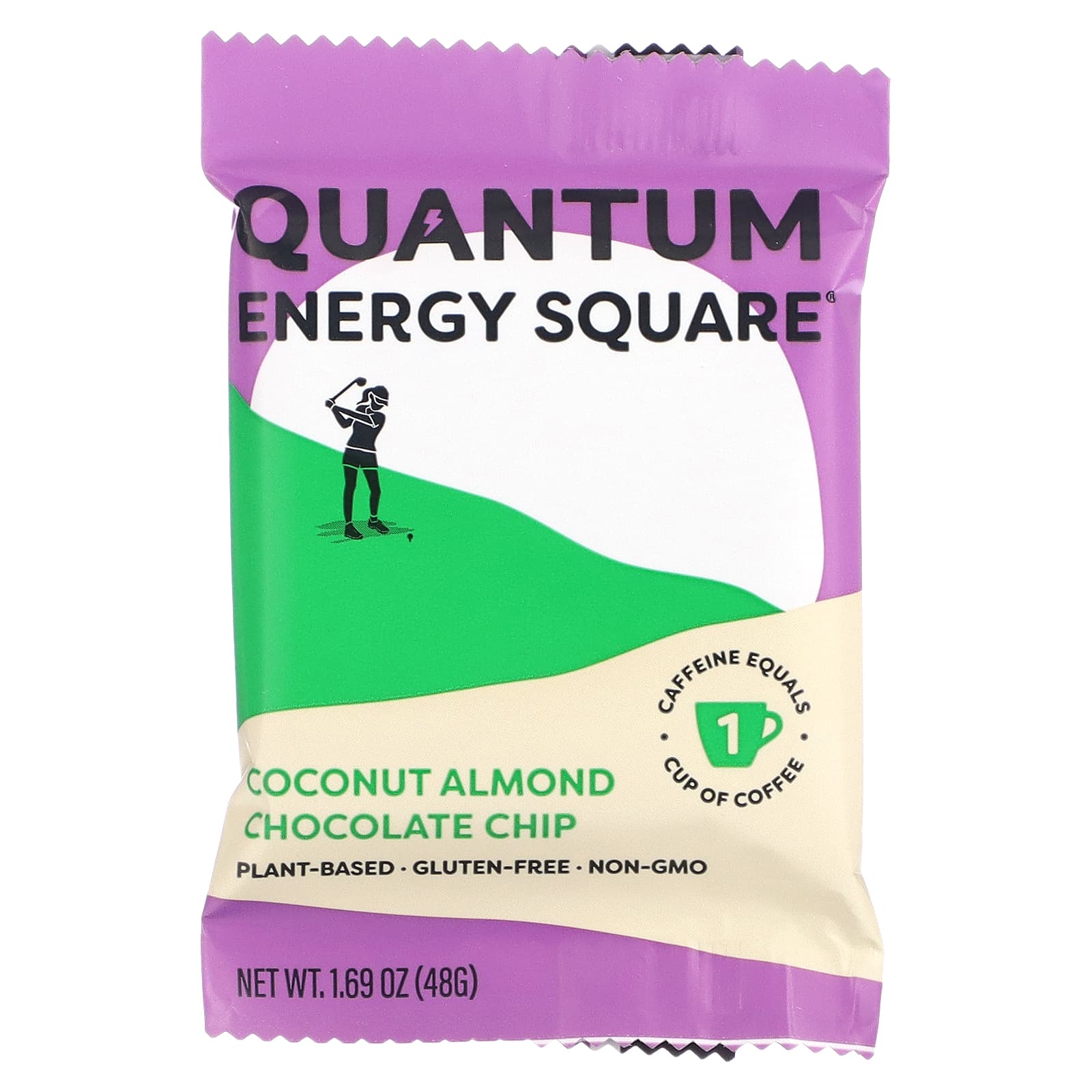 Quantum Energy Square, Кокос и миндаль, шоколадная крошка, 8 квадратов, 48 г (1,69 унции)