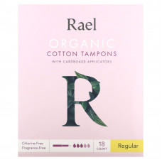 Rael, Inc., Тампоны из органического хлопка с картонными аппликаторами, обычные, 18 шт.