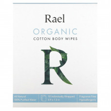 Rael, Inc., салфетки для тела из органического хлопка, без отдушки, 10 салфеток в индивидуальной упаковке