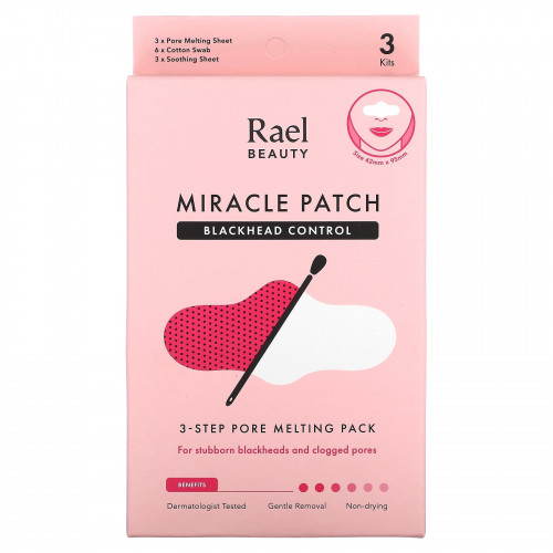 Rael, Inc., Beauty, Miracle Patch, средство от угрей, 3-ступенчатое средство для устранения пор, 1 набор
