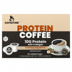 RAPIDFIRE, Protein Coffee Pod, обжаренный фундук, средняя обжарка, 12 капсул, 180 г (6,35 унции)