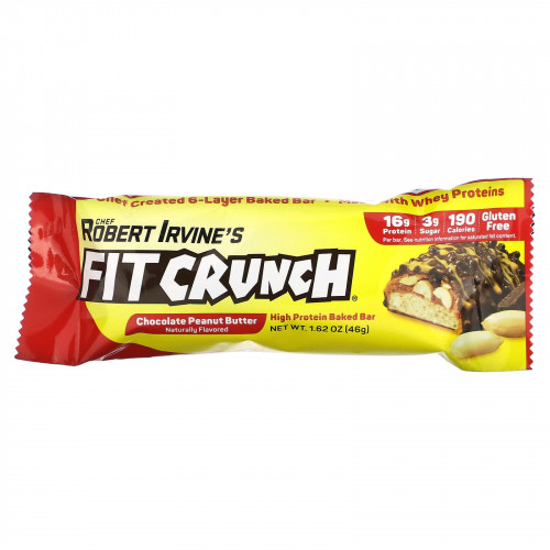FITCRUNCH, Запеченный батончик с высоким содержанием протеина, шоколад и арахисовая паста, 9 батончиков, 46 г (1,62 унции)