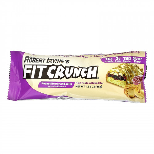 FITCRUNCH, Fit Crunch, батончик с высоким содержанием протеина, арахисовая паста и желе, 9 батончиков, 46 г (1,62) каждый
