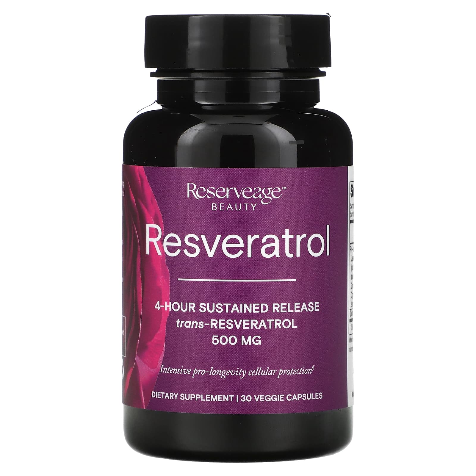 Reserveage Nutrition, Ресвератрол, 4-часовое замедленное высвобождение, 500 мг, 30 растительных капсул