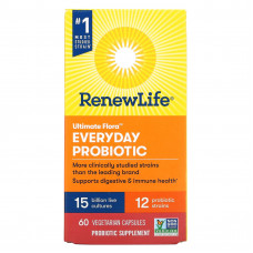 Renew Life, Ultimate Flora, ежедневный пробиотик, 15 млрд КОЕ, 60 вегетарианских капсул