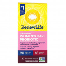 Renew Life, Ultimate Flora, пробиотик Women's Care для женщин, 90 млрд живых культур, 30 вегетарианских капсул