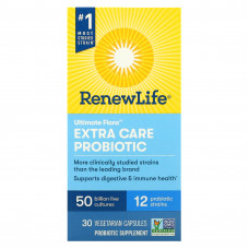Renew Life, Extra Care, Ultimate Flora пробиотик с повышенной силой действия, 50 млрд живых культур, 30 вегетарианских капсул