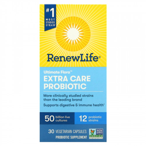 Renew Life, Extra Care, Ultimate Flora пробиотик с повышенной силой действия, 50 млрд живых культур, 30 вегетарианских капсул