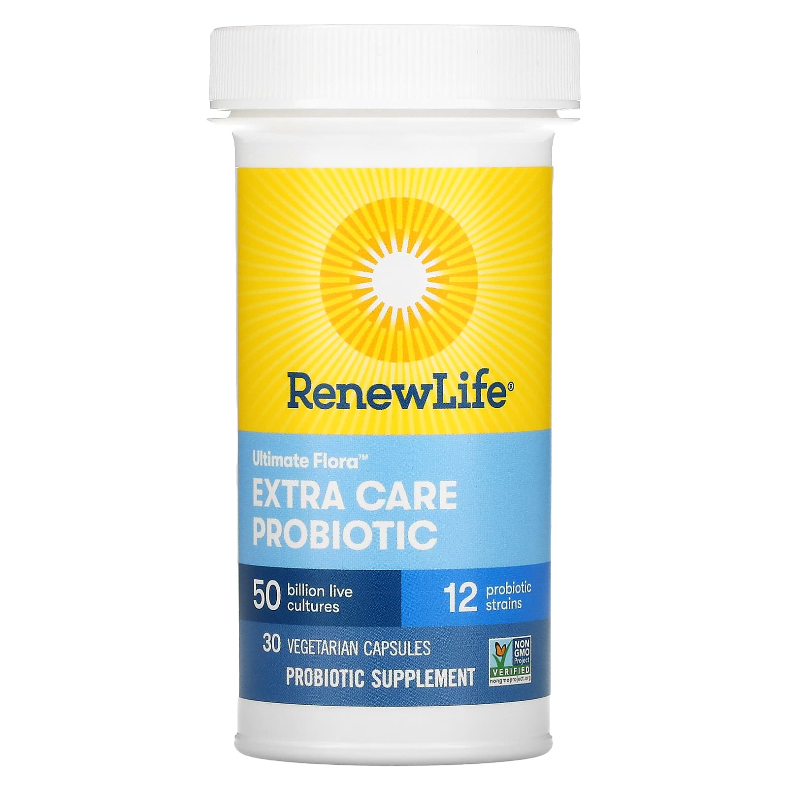 Renew Life, Extra Care, Ultimate Flora пробиотик с повышенной силой действия, 50 млрд живых культур, 30 вегетарианских капсул