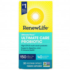Renew Life, Ultimate Flora, Ultimate Care, пробиотик с повышенной силой действия, 150 млрд живых культур, 30 вегетарианских капсул