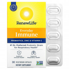Renew Life, Everyday Immune, пробиотики, цинк и витамин C, 30 вегетарианских капсул