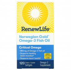 Renew Life, Рыбий жир с омега-3 Norwegian Gold, 850 мг, 120 капсул с кишечнорастворимой оболочкой