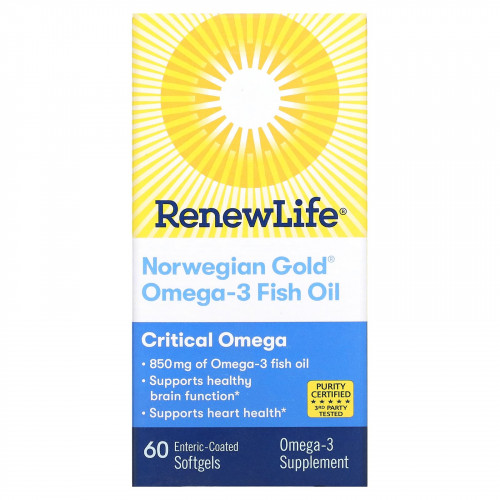 Renew Life, Critical Omega, ультраконцентрат омега кислот, натуральный вкус апельсина, 60 мягких таблеток, покрытых кишечнорастворимой оболочкой