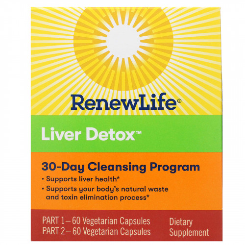 Renew Life, Targeted, Liver Detox, программа очищения органов, 120 растительных капсул, 2 флакона, 30-дневная программа