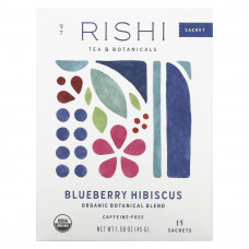 Rishi Tea, органический чай с растительной смесью, гибискус и черника, без кофеина, 15 пакетиков, 48 г (1,69 унции)