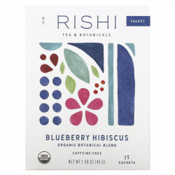 Rishi Tea, органический чай с растительной смесью, гибискус и черника, без кофеина, 15 пакетиков, 48 г (1,69 унции)