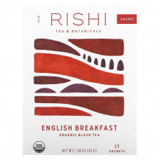 Rishi Tea, Органический черный чай, английский завтрак, 15 пакетиков, 48 г (1,69 унции)