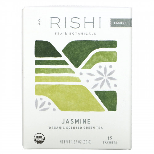 Rishi Tea, органический ароматизированный зеленый чай, жасмин, 15 пакетиков, 39 г (1,37 унции)