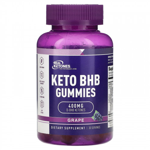 Real Ketones, Keto BHB, жевательные мармеладки, с виноградом, 200 мг, 30 жевательных таблеток