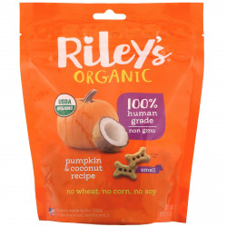 Riley’s Organics, Лакомства для собак, маленькая косточка, рецепт с тыквой и кокосом, 142 г (5 унций)