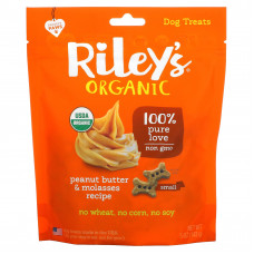 Riley’s Organics, лакомства для собак, маленькая косточка, рецепт с арахисовым маслом и патокой, 142 г (5 унций)